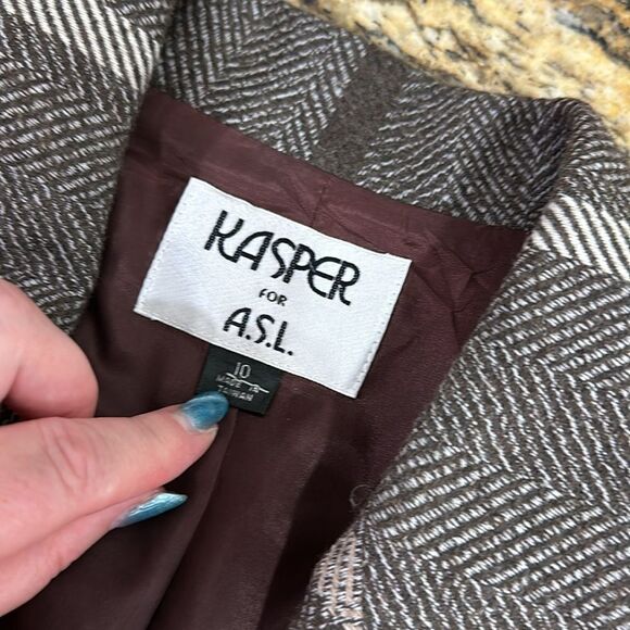 Kasper For A.S.L. Vintage Wool Blend Plaid Single Breasted Blazer Size 10 - Picture 6 of 11